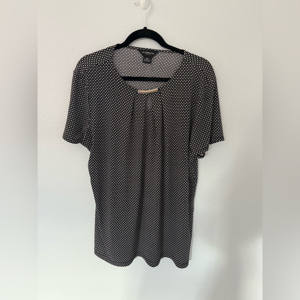 Liz Claiborne Black White Patterned Plus Size Blouse Size X Large